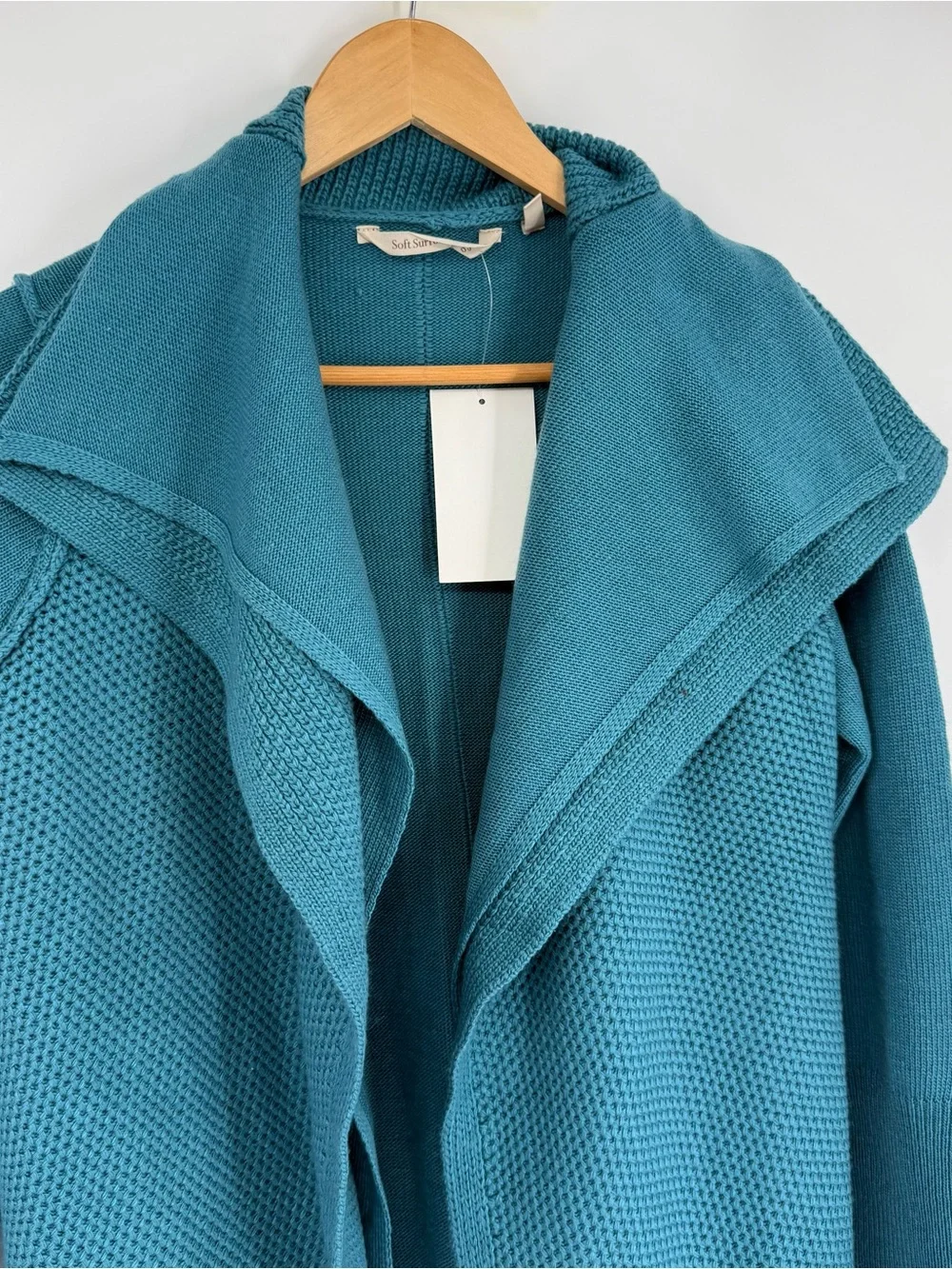 Soft Surroundings NWT Drape Open Front Cardigan Sweater Ruffle Teal Size XS
